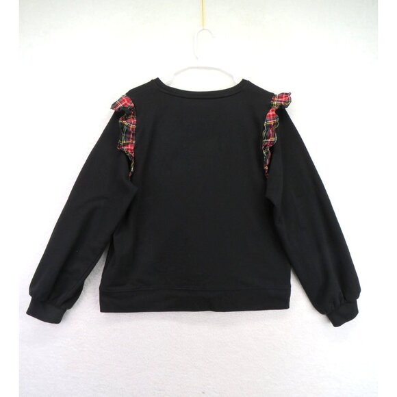 J.Crew Sweatshirt Womens XL Black Plaid Ruffle Shoulder Crewneck Pullover Tartan - Picture 3 of 8